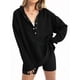 thumbnail image 1 of Sudadera con Capucha de Larga Extragrande para Mujer, Cuello en V, Botones y Abertura Lateral, Estilo Informal. Negro S, 1 of 9