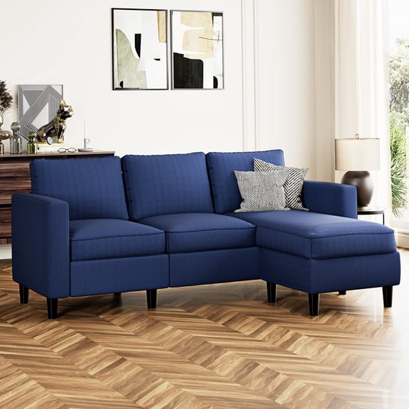 Walsunny 73.6" Convertible Sectional Sofa Couch, L-Shaped 3-Seat Sofa Couch with Reversible Chaise for Small Space,Blue