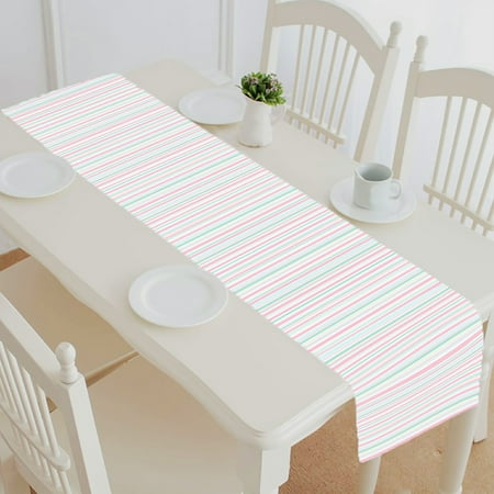 

ABPHQTO Spring Stripes Pattern Pink Blue Beige White Lines Table Runner Placemat Tablecloth For Home Decor 16x72 Inch