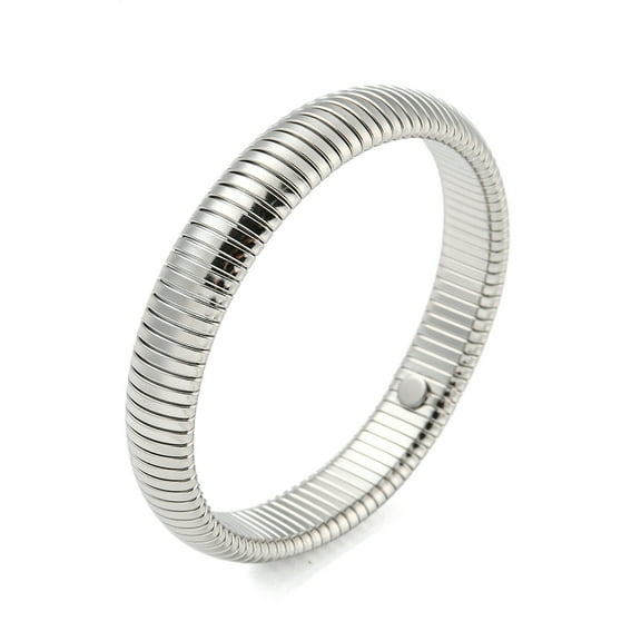 2 pc Non-Tarnish 304 Stainless Steel Flat Snake Chain Bracelet Stretch Bracelet Stainless Steel color Inner Diameter: 2-1/2 inch(6.3cm) Wide: 12mm