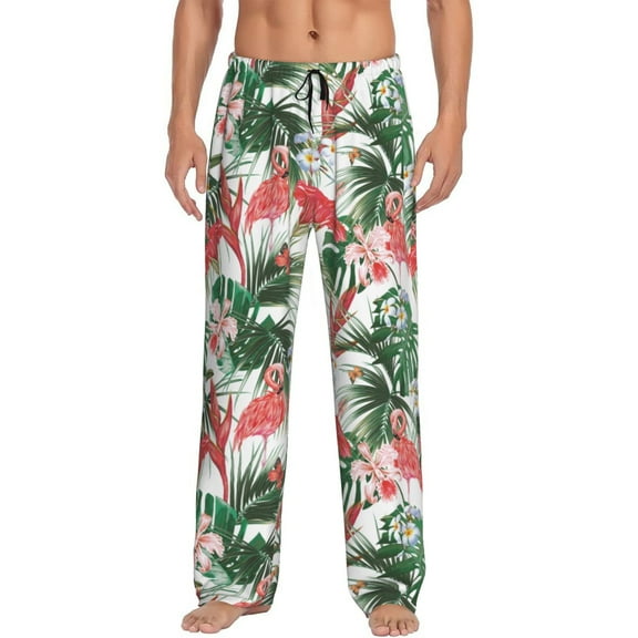 Flamingo Tropical Flower Leaves Men'S Pajama Pants Soft Sleep Lounge Pants Pjs Bottoms With Pockets Small