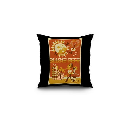 Miami, Florida - Magic City - Lantern Press Artwork (16x16 Spun Polyester Pillow, Black (Magic Lantern Best Settings)