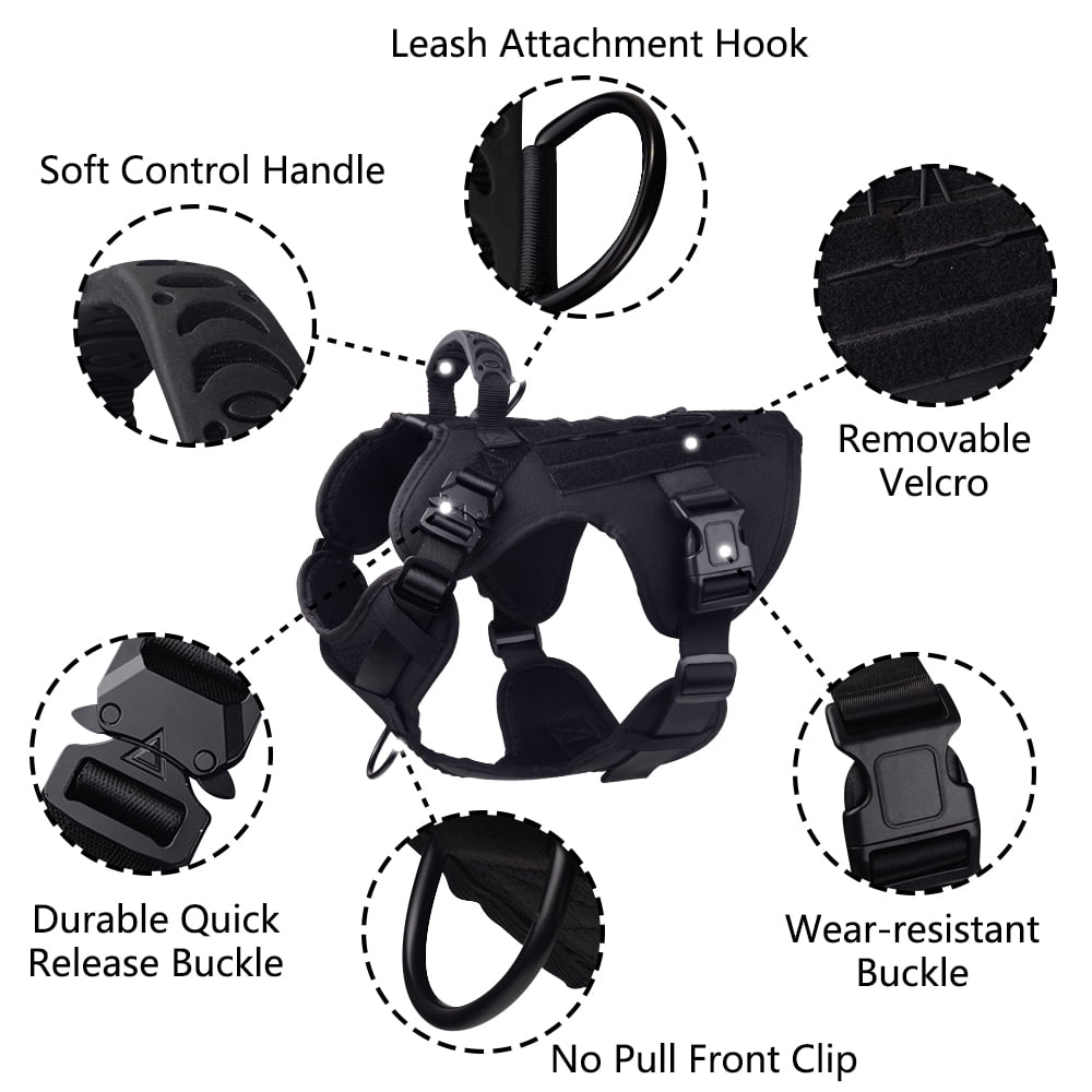 Dog Harness,Medium Size,2X Metal Buckle,Working Dog with Velcro your tag easily and Vest with Handle,No Pulling Front Leash Clip,Hook and Loop Panel Adjustable Elastic Wearing Quickly