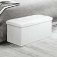 thumbnail image 3 of MoNiBloom 30" Folding Storage Ottoman Bench, PU Leather Collapsible Footrest Ottoman with Storage, for Living Room Bedroom Entryway, White, 3 of 8