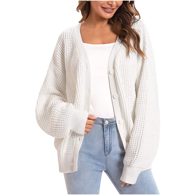 Chandails d'Automne pour Femmes Mode Femmes Décontracté Manches Longues Col en V Bouton Chandail Uni Hauts Dames Cardigan d'Halloween pour Femmes en Liquidation