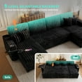 thumbnail image 2 of Sleeper Sectional Sofa, Modern 122" U Shaped Couch with Pull Out Bed, Convertible Corduroy Cloud Sofa with Double Storage Chaise, USB, Small Desktop, Comfy Modular Couch for Living Room, Black, 2 of 9