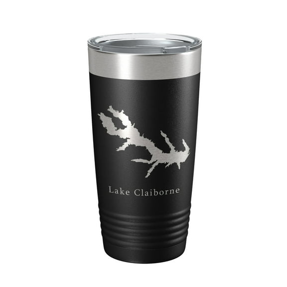 Lake Claiborne Map Tumbler Travel Mug Insulated Laser Engraved Coffee Cup Louisiana 20 oz Black