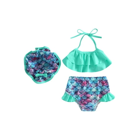 

Bagilaanoe Toddler Baby Girls Swimsuits 3 Piece Bikinis Set Sleeveless Vest Tops + Shorts + Hat 6M 12M 18M 24M 3T 4T Kids Swimwear Bathing Suit Beachwear