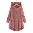 thumbnail image 2 of Womens Fleece Jacket Cat Ears Sherpa Hooded Coat Long Sleeve Winter Warm Plush Fuzzy Button Front Cozy Bed Outerwear, 2 of 4