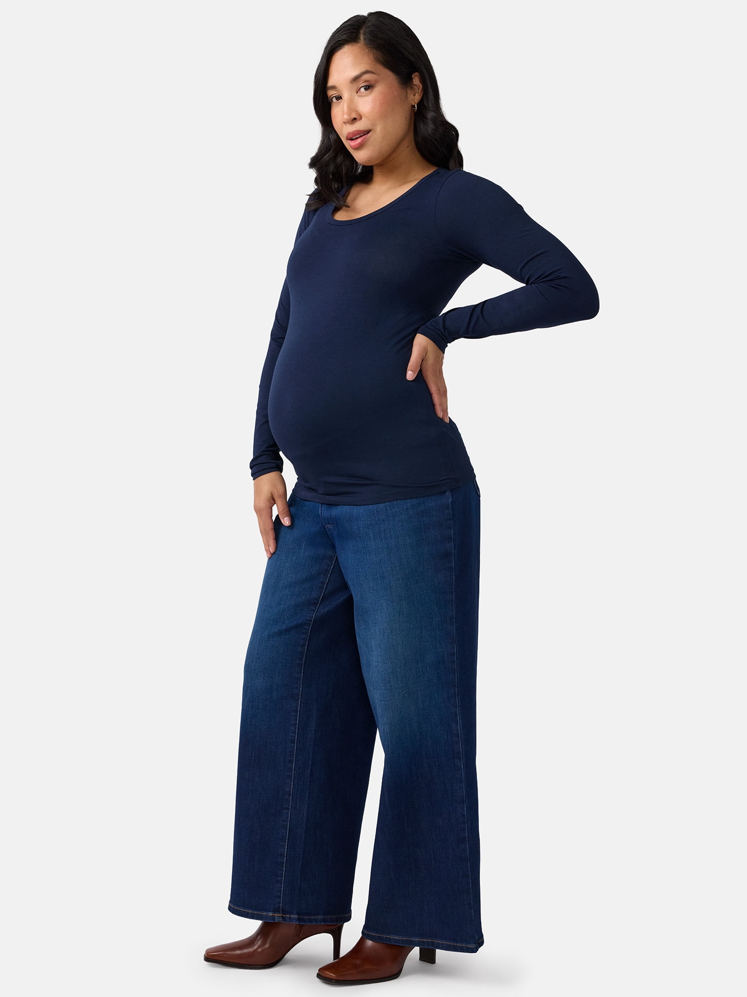 Ingrid & Isabel For Every Belly Women's Maternity Scoop Tee with Long Sleeves, Sizes S-XXL