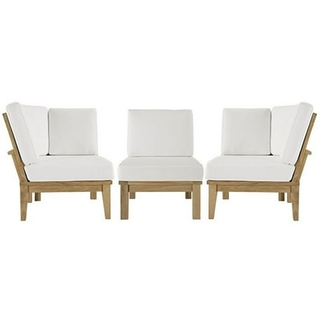 Modway Marina 3 Piece Outdoor Patio Teak Sofa Set in Natural White