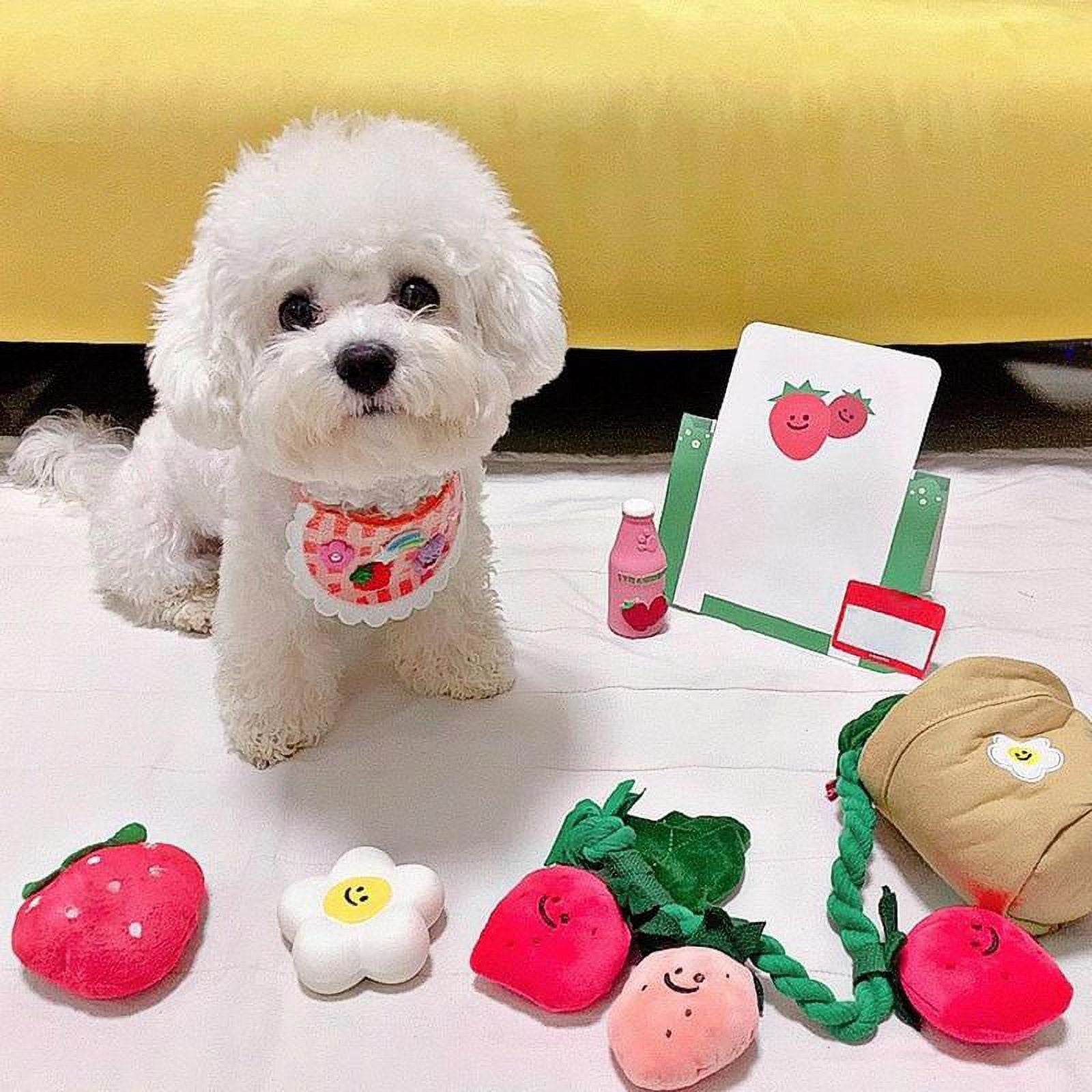 Durable Puzzle Dog Vocal Toy Squeak Interactive Strawberry Potted Plant Set for Pet Puppy
