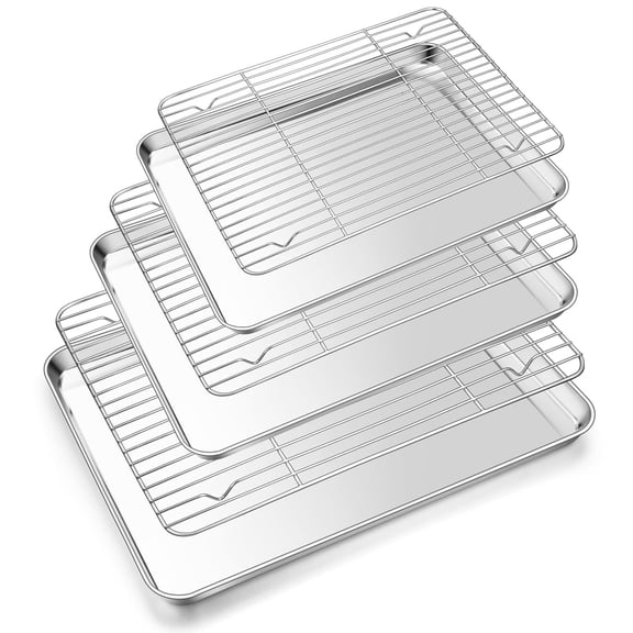 Walchoice Stainless Steel Baking Sheet with Rack Set(3 Pans 3 Racks), Cookie Sheet Tray for Cooling Baking Serving