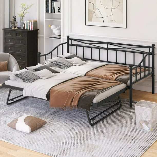 Sesslife Twin Size Daybed, Metal Sofa Bed with Adjustable Black -