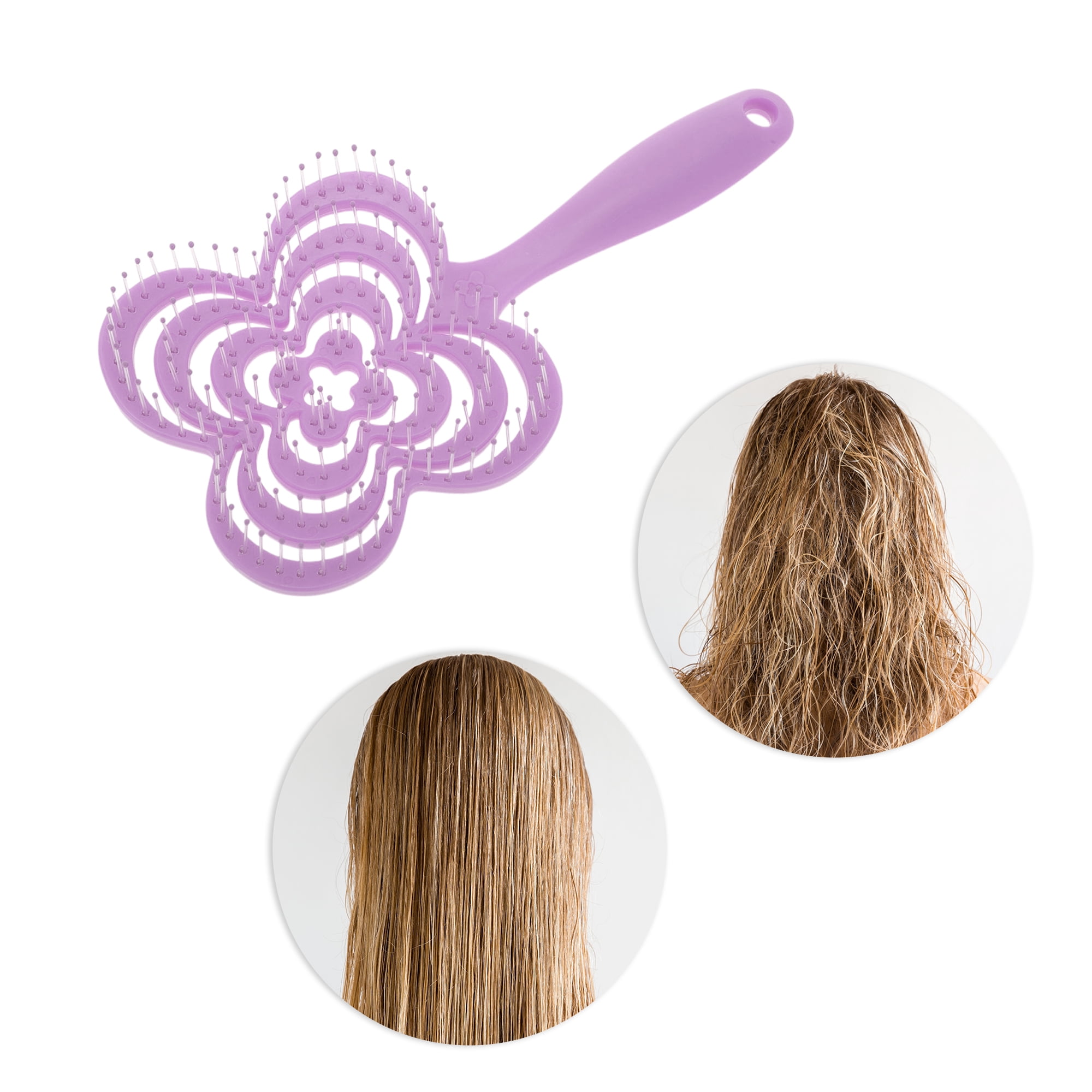 Unique Bargains 1 Pc Solid Four-leaf Clovers Hollow Comb Hair Brush Purple