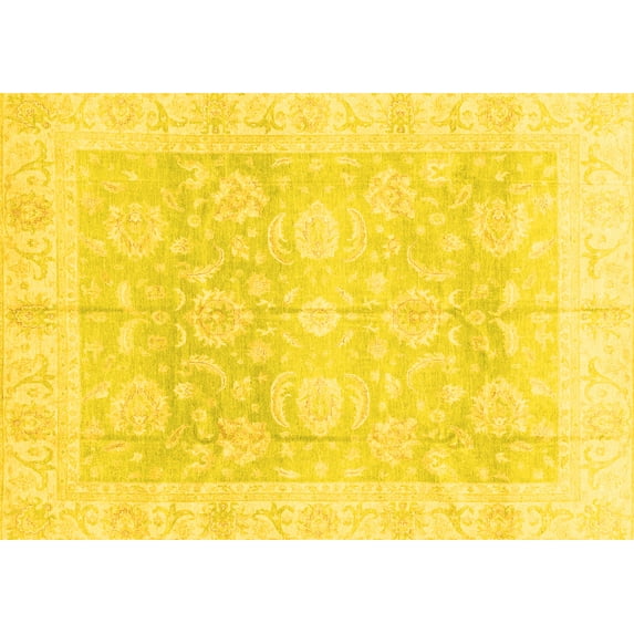 Ahgly Company Machine Washable Indoor Rectangle Oriental Yellow Traditional Area Rugs, 8' x 10'