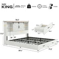 thumbnail image 3 of VanAcc King Size Bed Frame, Wooden Platform Storage Bed with 51.2" Bookcase Headboard(White), 3 of 8