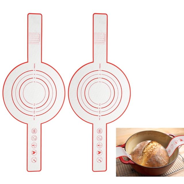 2pcs Sling de Pan de Silicona para Horno, Alfombrillas para Hornear Antiadherentes Fáciles de Limpiar, Forro para Bandeja de Hornear con Mangos Largos, Accesorios para Hornear Pan de Masa Madre, Rojo