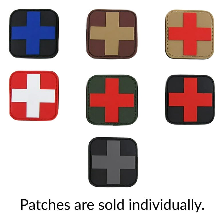 Rescue Essentials PVC Cross Patch, Velcro-Backed - Red on Tan
