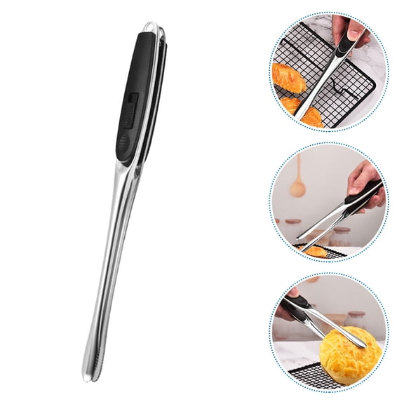 ETEREAUTY Black Stainless Steel Grill Tongs with Ergonomic Handle and Comfortable Non- Grip for Cooking and BBQ