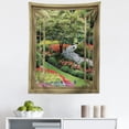 thumbnail image 1 of Garden Art Tapestry, Nature Outdoorsy Picture Colorful Flowers and Trees Through Wooden Window, Fabric Wall Hanging Decor for Bedroom Living Room Dorm, 5 Sizes, Multicolor, by Ambesonne, 1 of 1