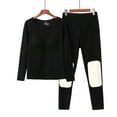 thumbnail image 2 of Rohuuque Fall Winter Pajamas Set for Women Detachable Padding Thermal Set Crewneck Top with Knee Patch Warm Pants Sleepwear Black, 2 of 5