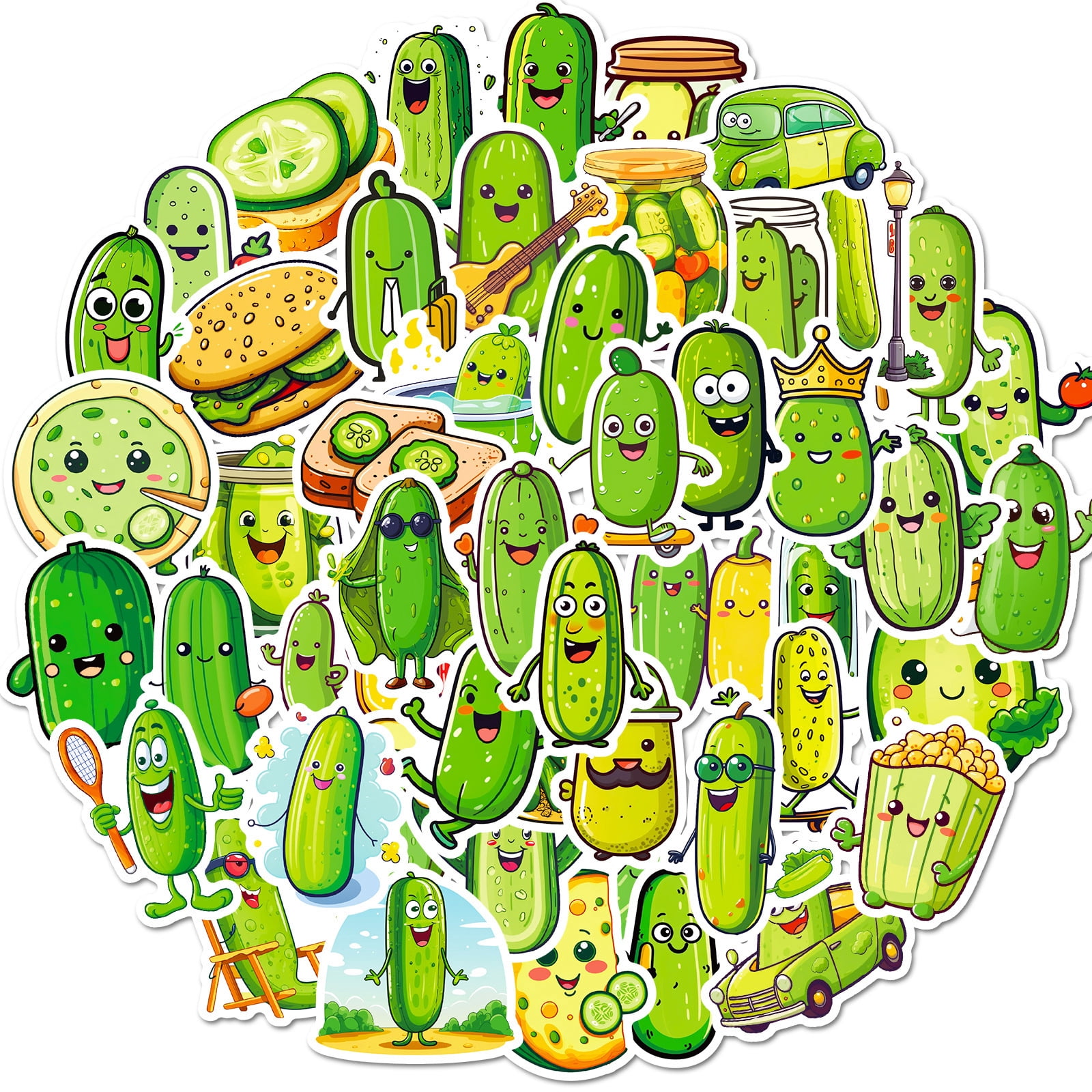 51-Pack Pickle Stickers - Trendy and Fun Pickled Cucumber Decals for Phones, Laptops, and DIY Crafts