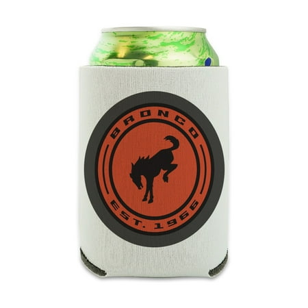 

Bronco Round Badge Distressed Can Cooler - Drink Sleeve Hugger Collapsible Insulator - Beverage Insulated Holder