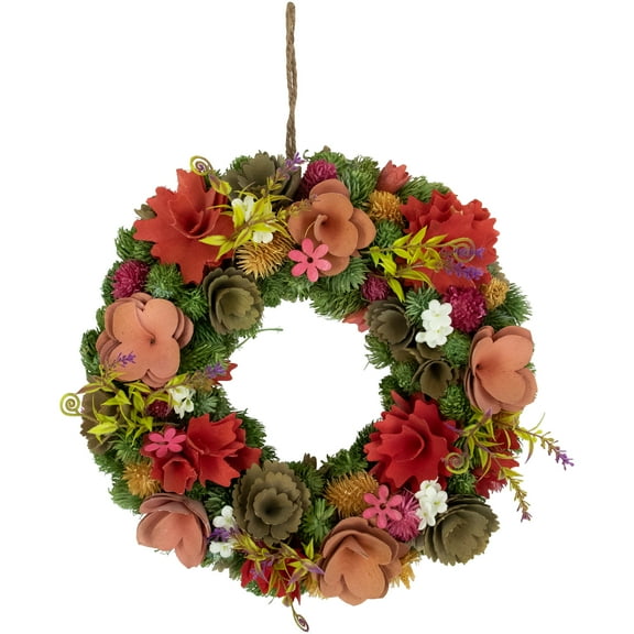 Northlight Mixed Shaved Wood Floras Artificial Small Spring Wreath - 12.5"