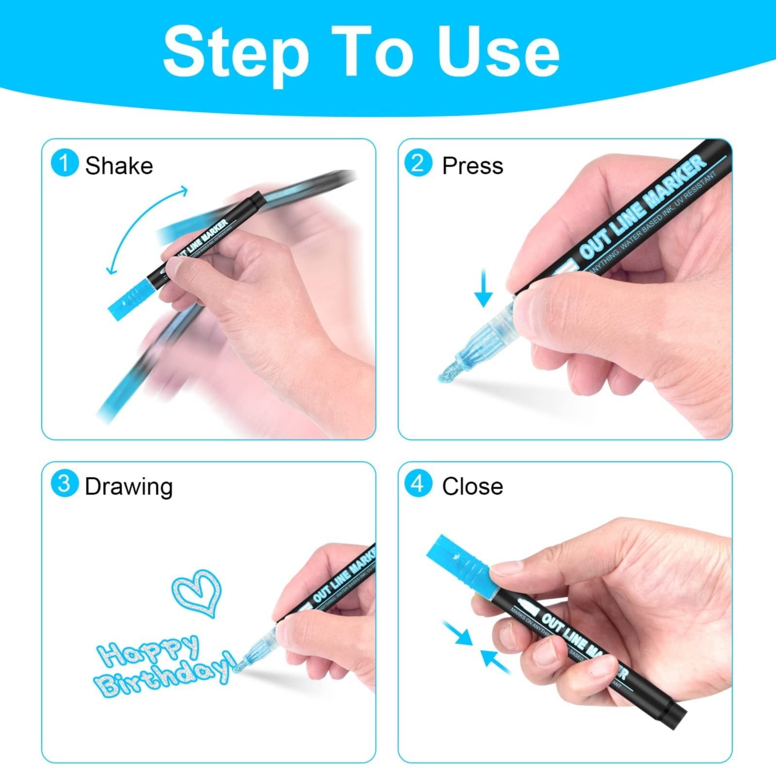 Piwvid 36 Colors Double Line Outline Markers, Self-Outline Metallic Glitter Pens, Vibrant Squiggles Drawing Pens for Birthday Cards, Crafts & Greeting Decoration