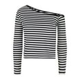 thumbnail image 4 of DAFPZW Women One Shoulder Top Striped Long Sleeve Shirts Tight Fitted Going Out Dressy Tops Tees Y2k Outfits, 4 of 7