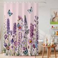 thumbnail image 6 of Shower Curtain Purple Lavender Shower Curtains for Bathroom Decor, Waterproof Polyester Shower Curtain Set with Hooks, Extra Long 72" x 78" Vintage Floral Butterfly Pink, 6 of 9