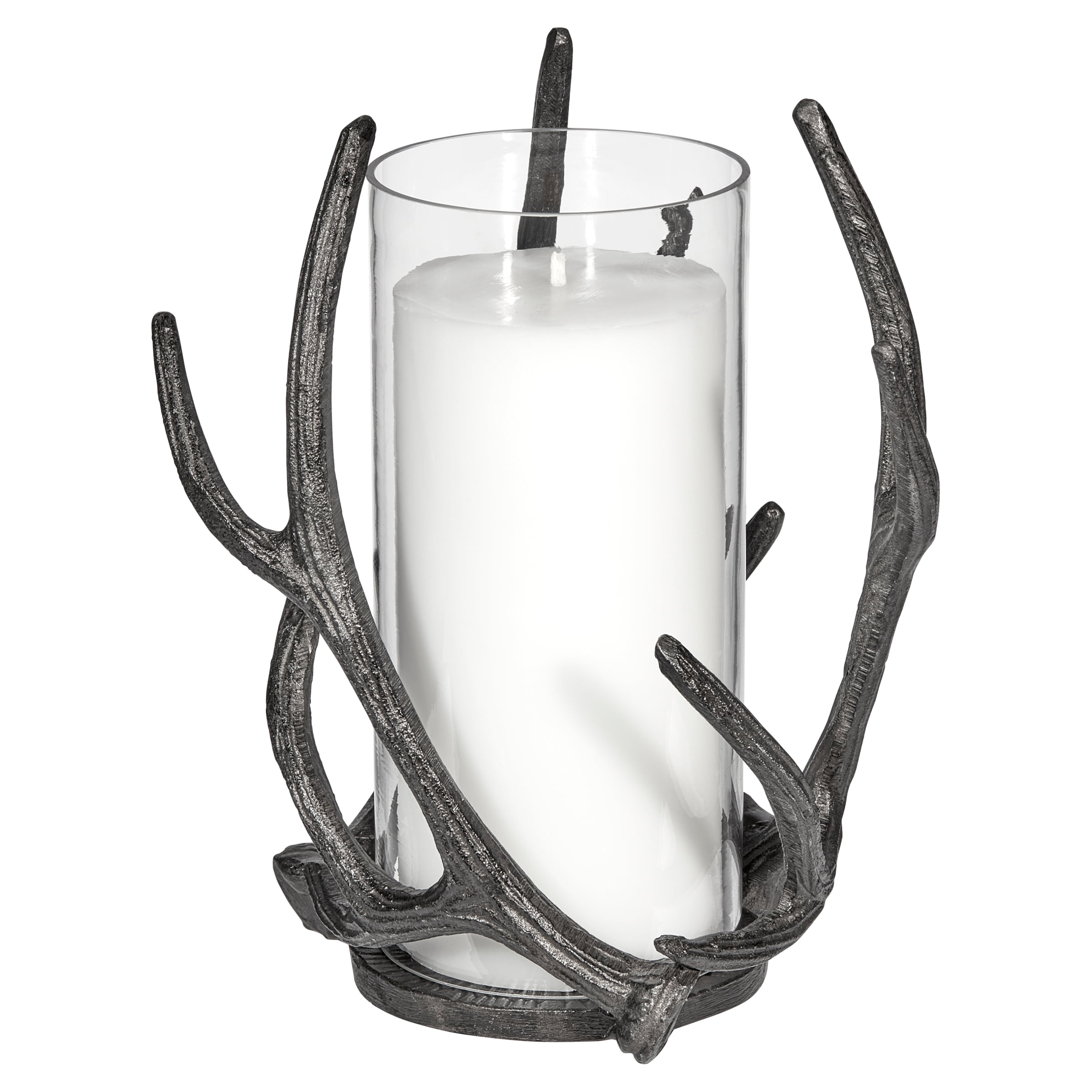 Mainstays Decorative Metal Rustic Antler Hurricane Pillar Candleholder, Black
