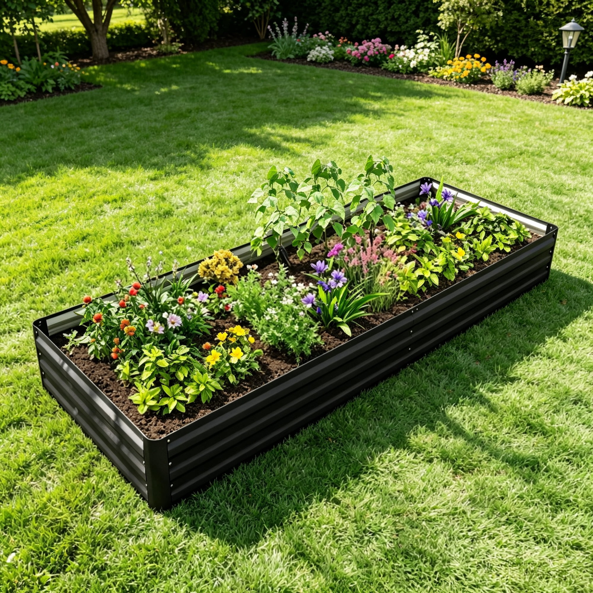 Galvanized Raised Garden Bed, Planter for Growing Flowers, Herbs, Succulents, 95" x 36" x 12" Black