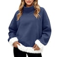 thumbnail image 2 of Chandails d'Automne Grande Taille pour Femmes Mode Décontractée Imprimée Col Roulé Manches Longues Chandail en Molleton Amusant Chandails à Capuchon Marine TG, 2 of 5