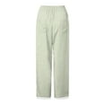 thumbnail image 4 of vigerkar Women Linen Stripe Pants Straight Leg Elastic Waist Womens Summer Outfits for Beach Vacation Clothes Light Green, L, 4 of 5