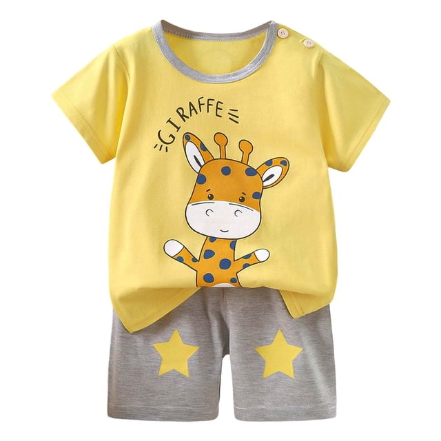 4 Piece Set Boy Tracksuit Toddler Boys Girls Summer Cartoon Printed Short Sleeved Tops And Shorts 2PC Children's Suit