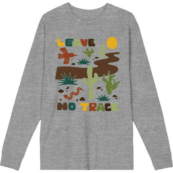 Adventure Society Leave No Trace Heather Gray Adult Crew Neck Long Sleeve Tee-Small