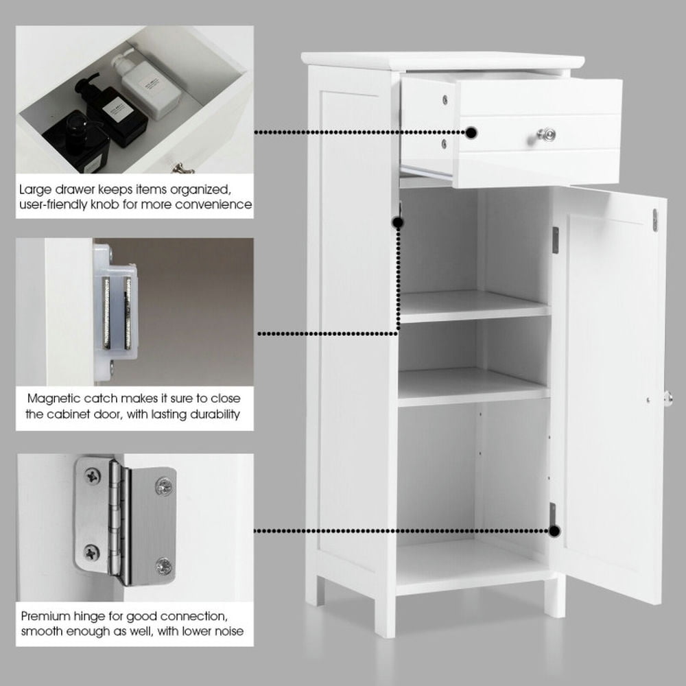 Finihen Bathroom Storage Cabinet, Bathroom Floor Cabinet, Wooden Bathroom Floor Storage Cabinet with Drawer and Shelf, for Bathroom, Living Room, Bedroom, Kitchen, White Finihen Bathroom Storage Cabinet, Bathroom Floor Cabinet, Wooden Bathroom Floor Storage Cabinet with Drawer and Shelf, for Bathroom, Living Room, Bedroom, Kitchen, White