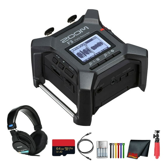 Zoom F3 2-Input / 2-Track Portable Field Recorder Bundle With BTA-1 Bluetooth Adapter   MDR-7506 Professional Stereo Headphones   More