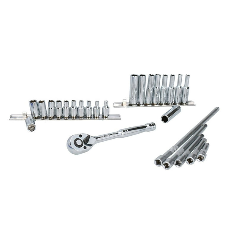 26pc BA Socket Set Shallow Deep Sockets 6 Sided Extensions Ratchet