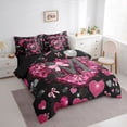 thumbnail image 3 of Homewish Initial M Letter Bedding Comforter Set, Kawaii Princess Bowknot King Bedding Sets, Romantic Love Heart Reversible Bed Sheets, Breathable Home Decor, 3 of 7