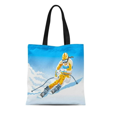 ASHLEIGH Canvas Tote Bag Woman Downhill Skier Winter Sport Skiing Snow Ski Reusable Handbag Shoulder Grocery Shopping