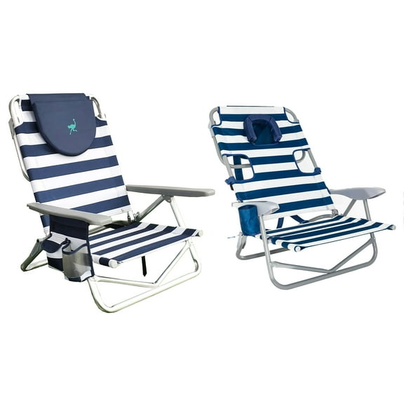 Ostrich On Your Back Sand Chair and On Your Back Beach Chair, Stripped Blue