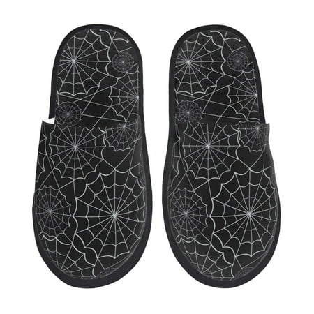 Balery Spider Web Black Slient Indoor Furry Fleece Comfort House Shoes Soft Non-Slip Home Shoes Cotton slippers House Slippers-- Medium