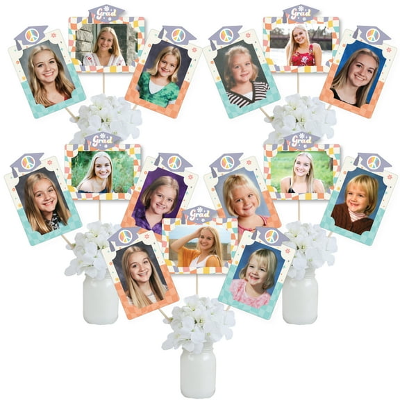 Big Dot of Happiness Groovy Grad - Hippie Graduation Party Picture Centerpiece Sticks - Photo Table Toppers - 15 Pieces