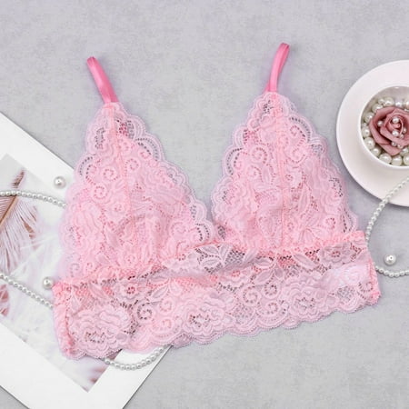 

QWERTYU Lace Bralettes for Women with Straps Bralette Deep V Bandeau Bra Cami Strap Bralette Pink XL