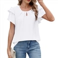 thumbnail image 3 of Blusas de Verano para Mujer, con Volantes, Corta, Cuello Redondo, Informales, Plisadas Al Frente, Básicas. XL, 3 of 9