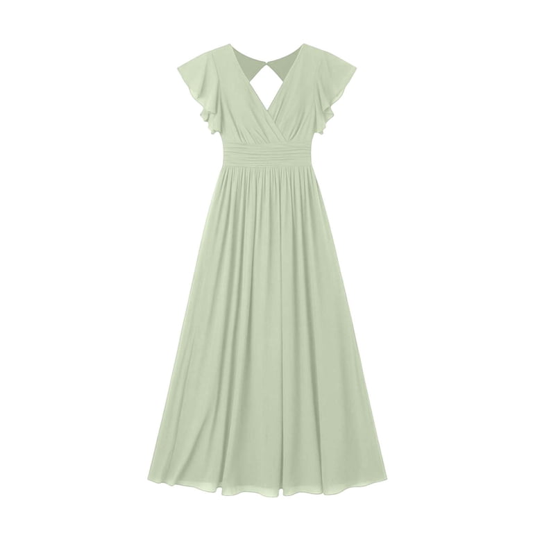 bridesmaid dresses at walmart Hiiko Evening for Women Chiffon Flowy Maxi Dress Elegant Wedding Dress Size:dress size pants : 48