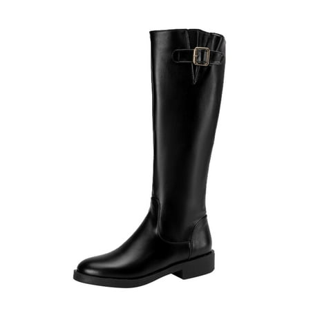 

Fsqjgq Heeled Boots for Women Thigh High Ladies Shoes Fashion Boots Casual Flat Heel Platform Tassels Belt Buckle Side Zipper Solid Color Knee Boots Chocolate Shoes Women Black 38